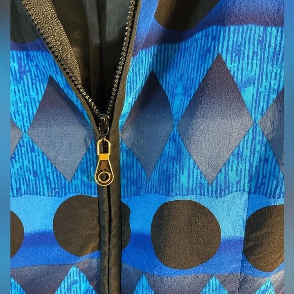 Anne Crimmins UMI Collections Ladies Blazer 4 Blue Black 100% Silk Print Jacket - Picture 3 of 10